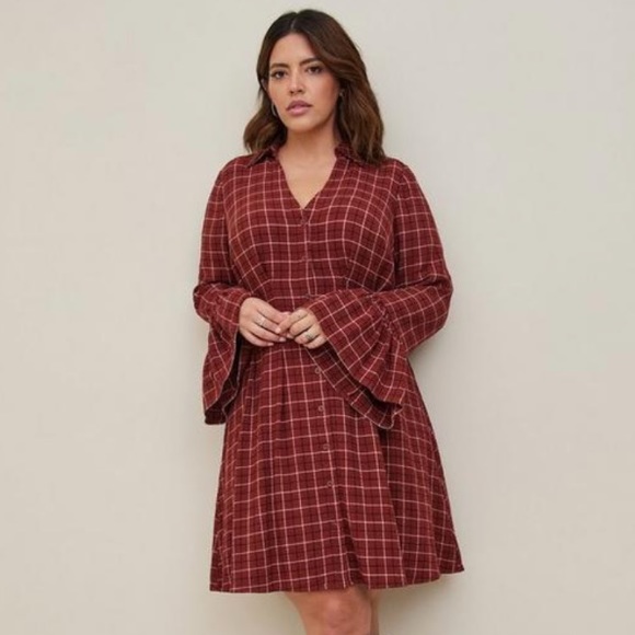 Torrid Mini Gauze Bell Sleeve Shirtdress - Picture 1 of 4